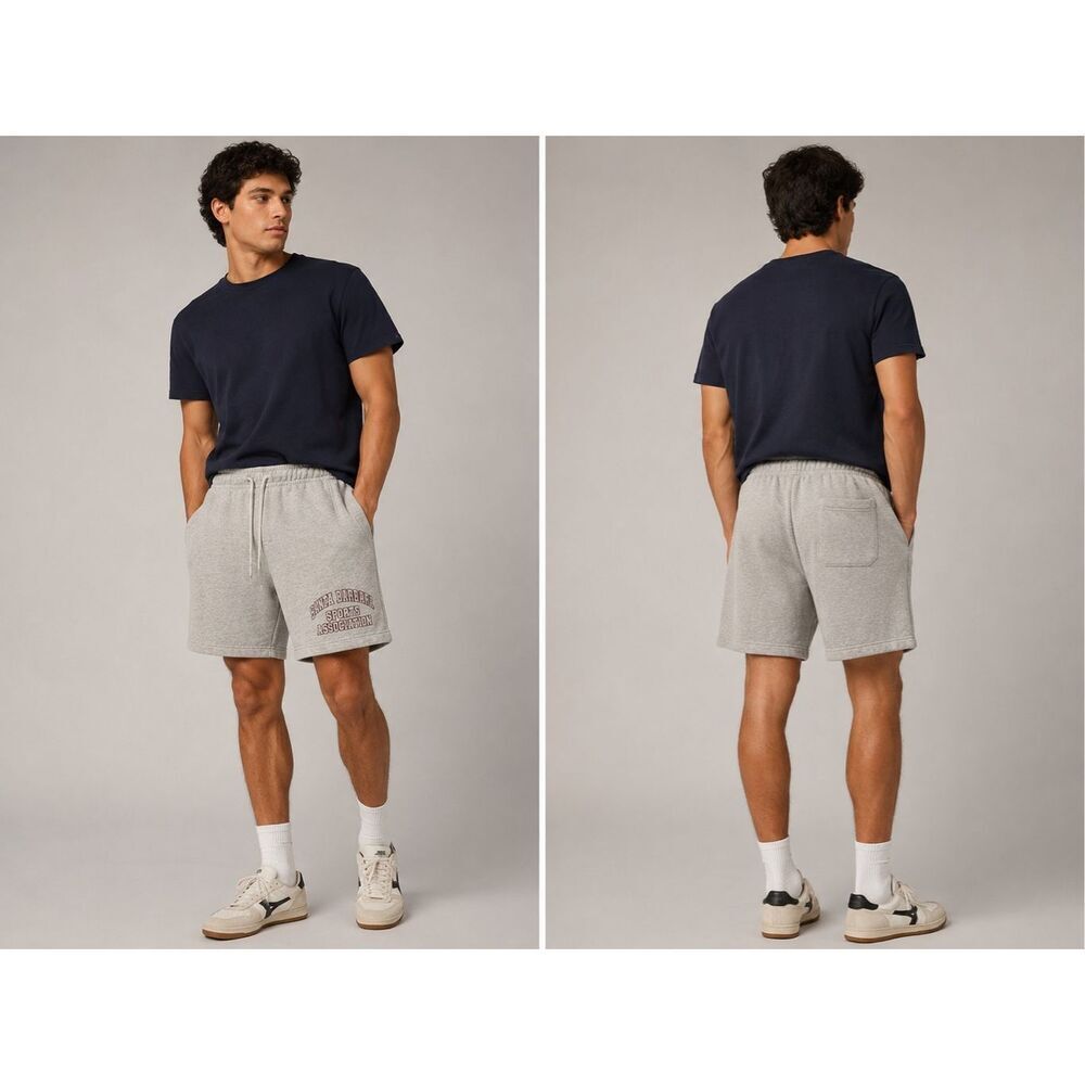 Abercrombie Soft AF Santa Barbara Sweat Shorts Medium Gray Graphic